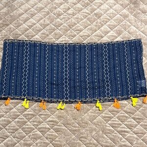 Boho Chic Blue Patterned Scarf with Tassels